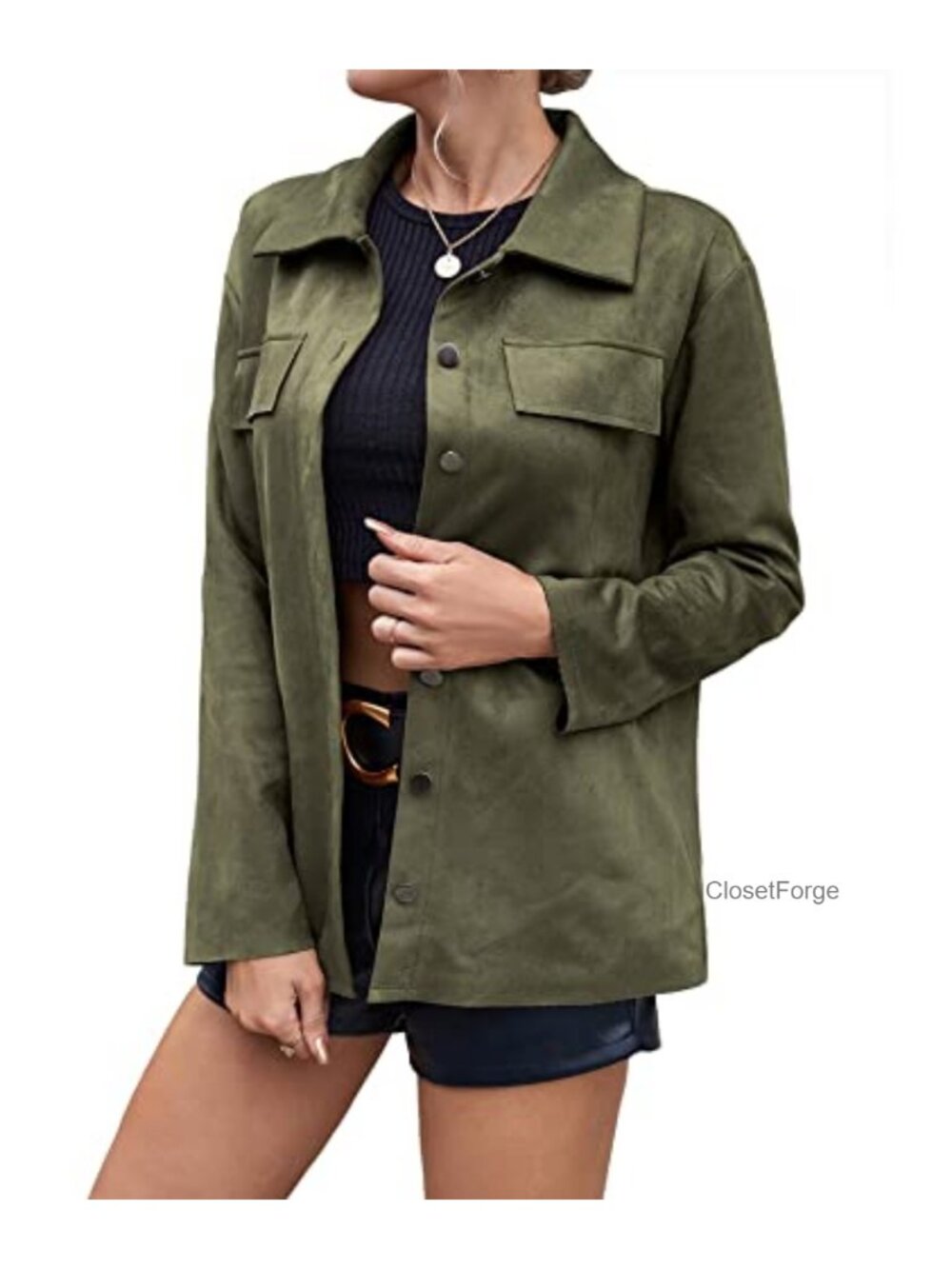 Faux Suede Shirt Jacket Snap Button Down Oversized Shacket Coat